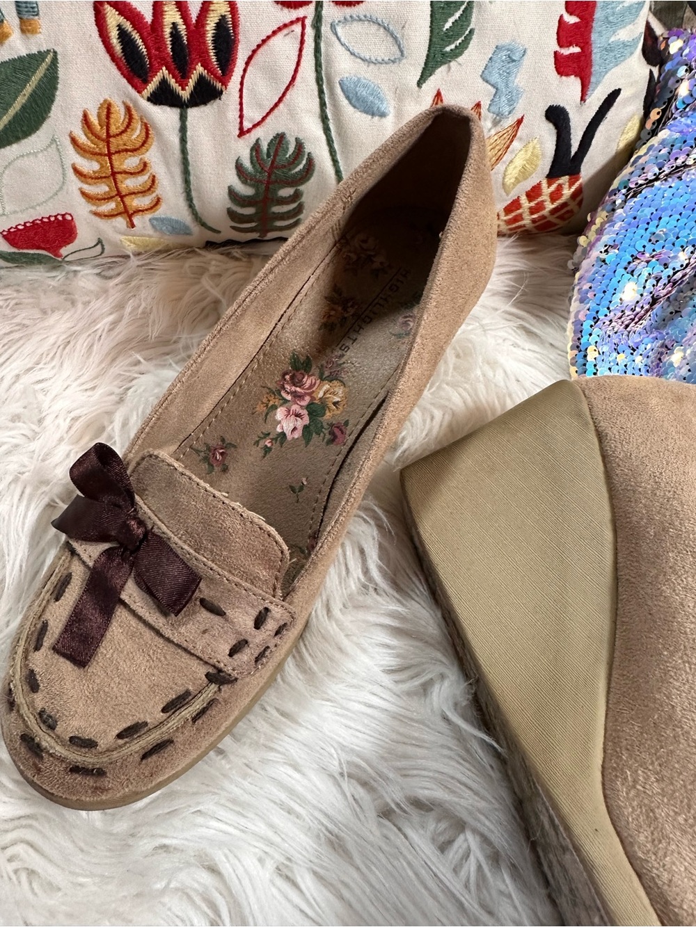 Highlights • Vintage Y2K Wedge Loafers Ribbon Moccasins - Picture 3 of 12